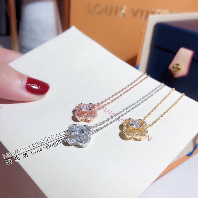Louis Vuitton純銀飾品 路易威登四葉花項鏈 LV女士花朵滿鑽鎖骨鏈  zglv2190
